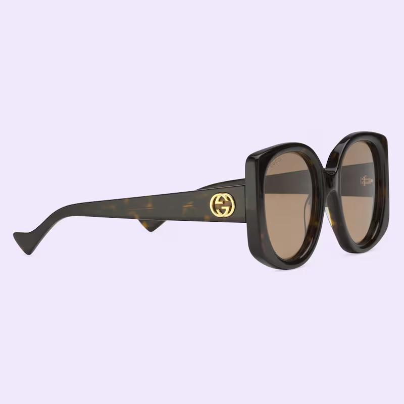 Kính Gucci Geometric-Frame Sunglasses Brown Lens Nữ Đen Nâu