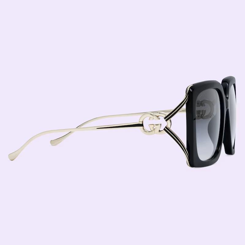 Kính Gucci Oversized Rectangular Sunglasses Nữ Đen Xám