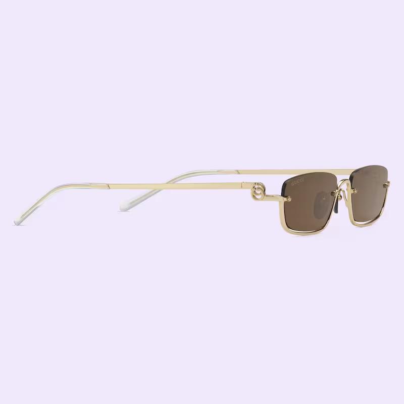 Kính Gucci Rectangular-Frame Sunglasses Nữ Vàng Nâu