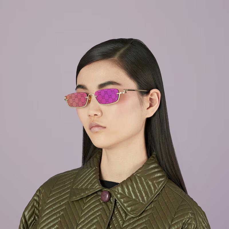 Kính Gucci Rectangular-Frame Sunglasses Nữ Vàng Tím