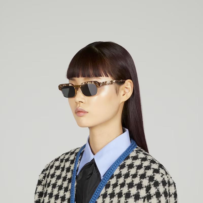 Kính Gucci Rectangular Frame Sunglasses Nữ Nâu Bạc