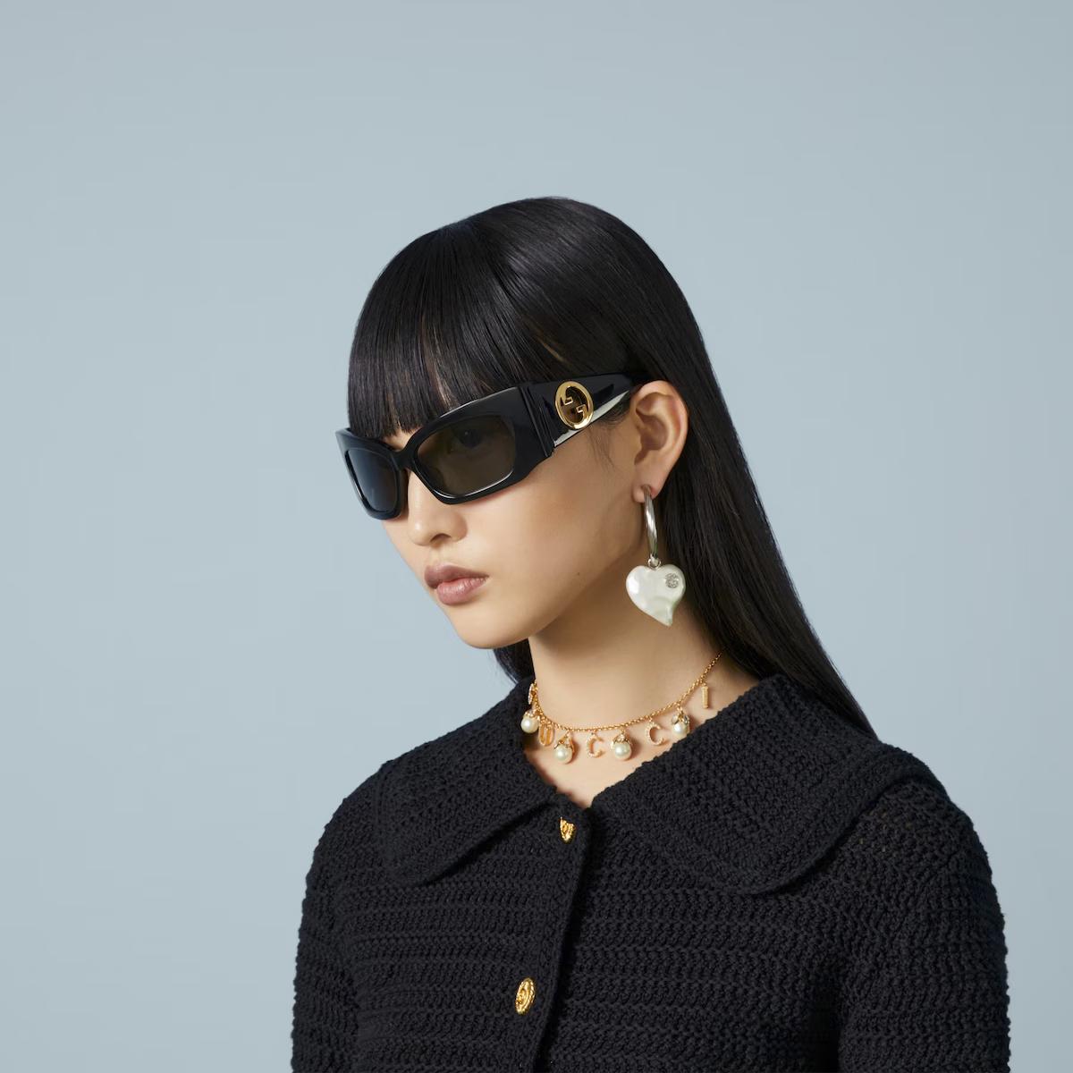 Kính Gucci Geometric Frame Sunglasses Nữ Đen Xám