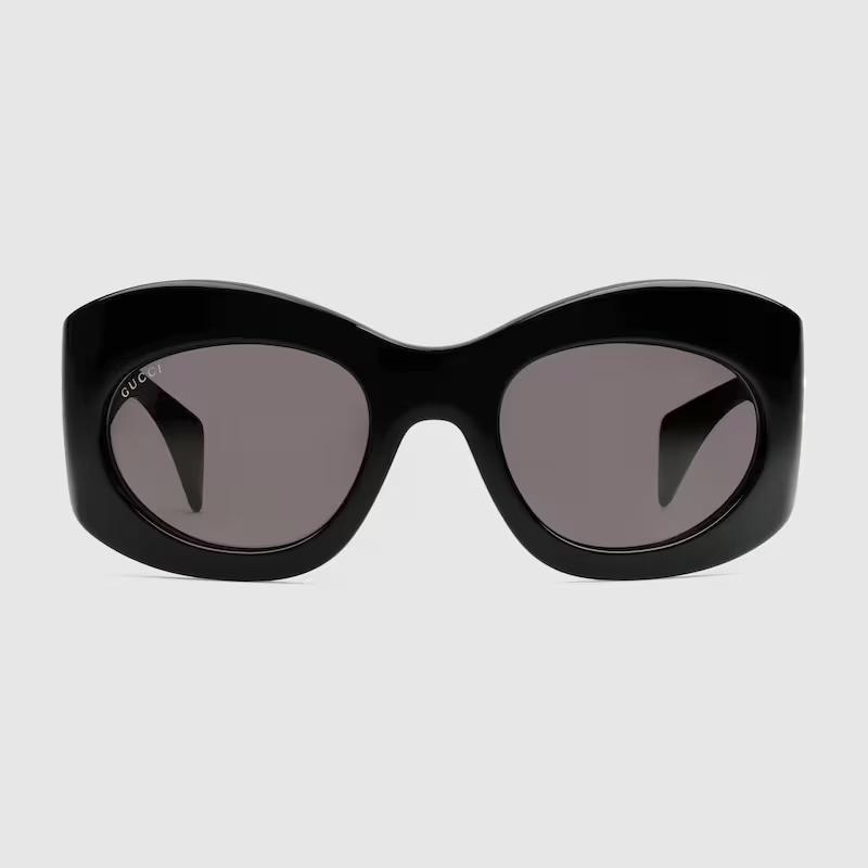 Kính Gucci Wrapped Oval Frame Sunglasses Nữ Đen Xám