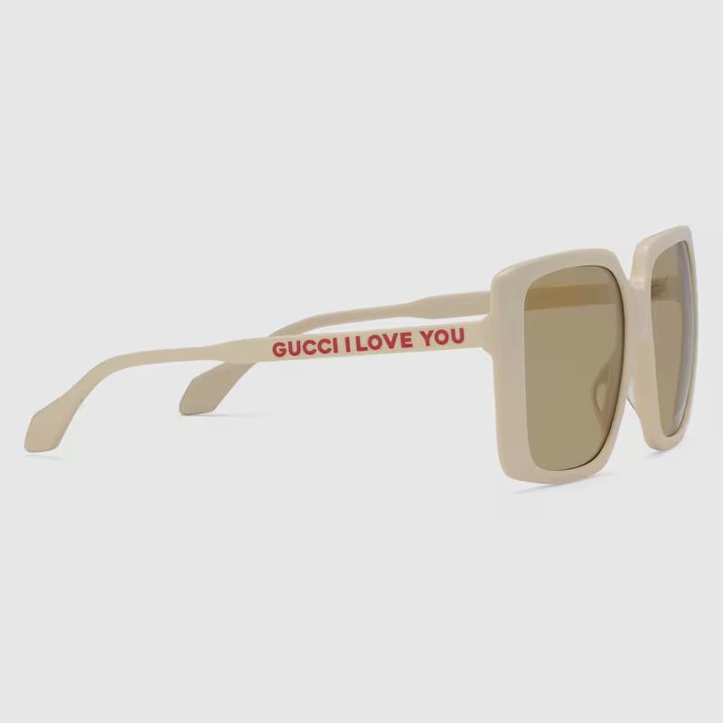 Kính Gucci Specialized Fit Square Frame Sunglasses Nữ Trắng Sữa