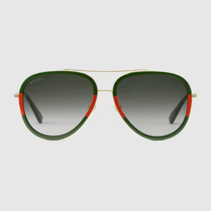 Kính Gucci Aviator Metal Sunglasses Green Shaded Lens Nữ Vàng