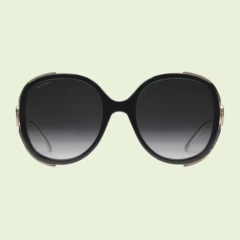 Kính Gucci Round-Frame Interlocking G Sunglasses Grey Lens Nữ