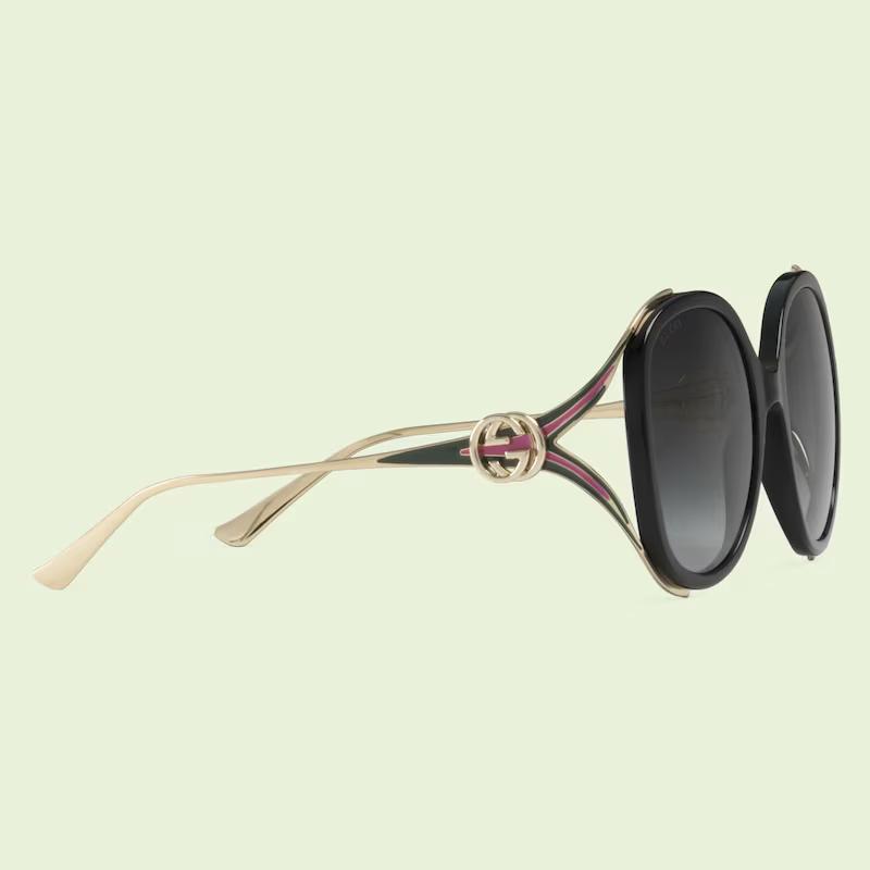 Kính Gucci Round-Frame Interlocking G Sunglasses Grey Lens Nữ