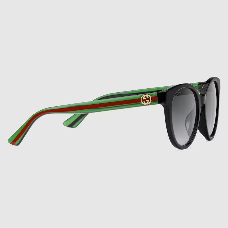 Kính Gucci Round-Frame Sunglasses Gradient Grey Lens Nữ Đen