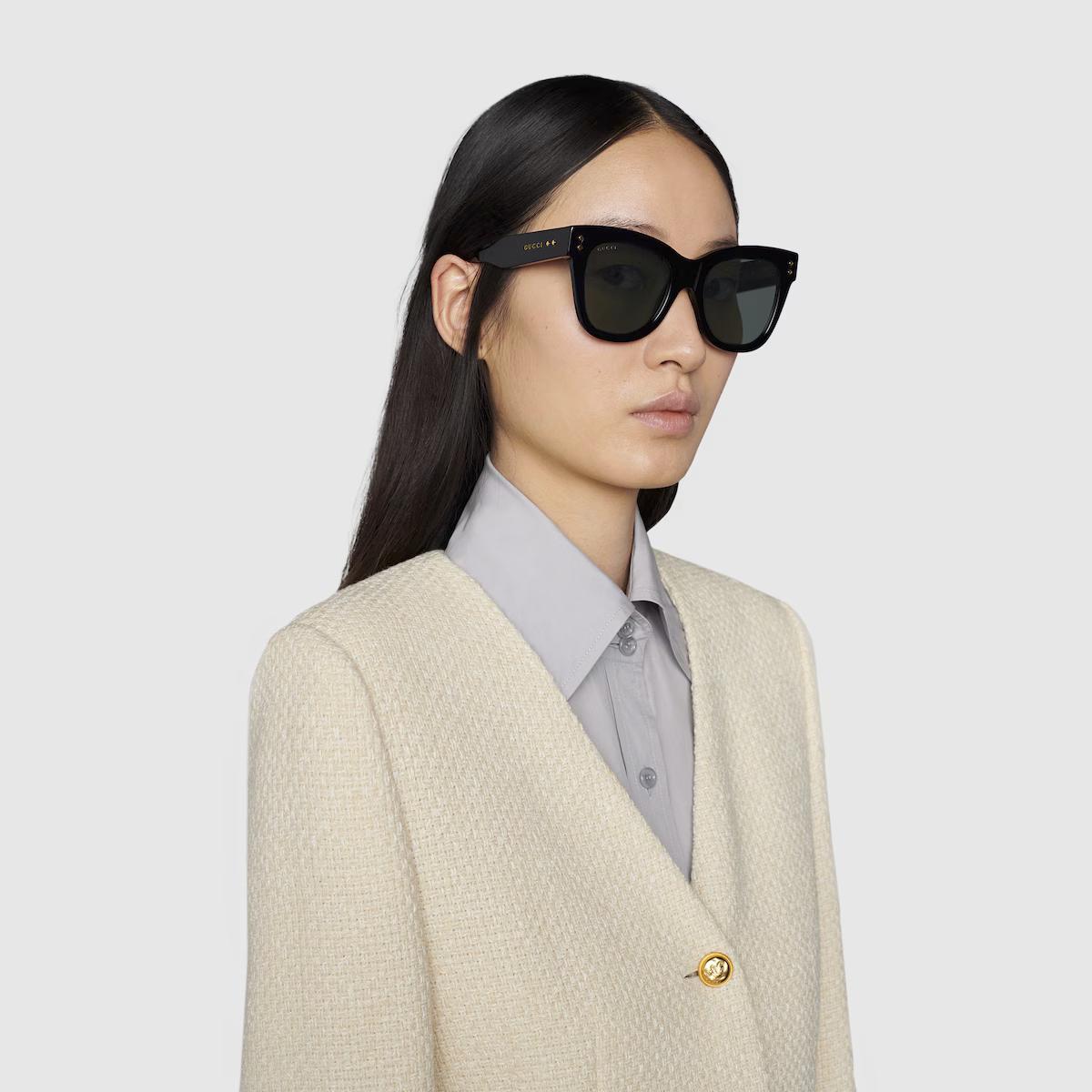 Kính Gucci Cat-Eye Frame Sunglasses Solid Dark Grey Lens Nữ Đen