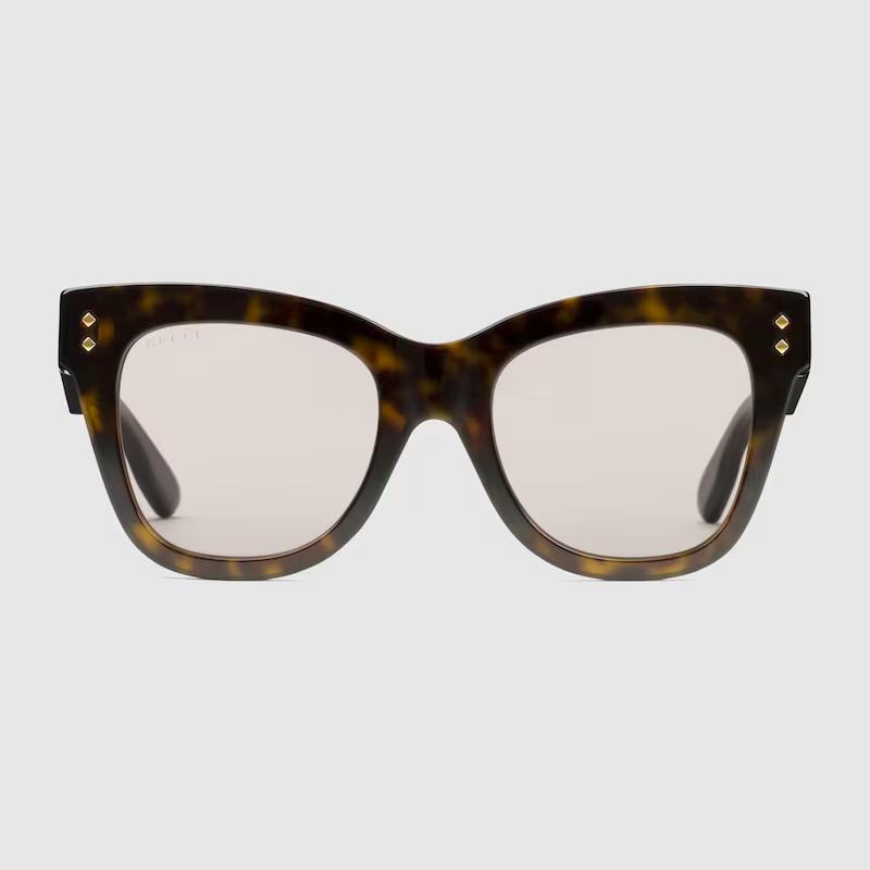 Kính Gucci Cat-Eye Frame Sunglasses Solid Light Yellow Lens Nữ Nâu