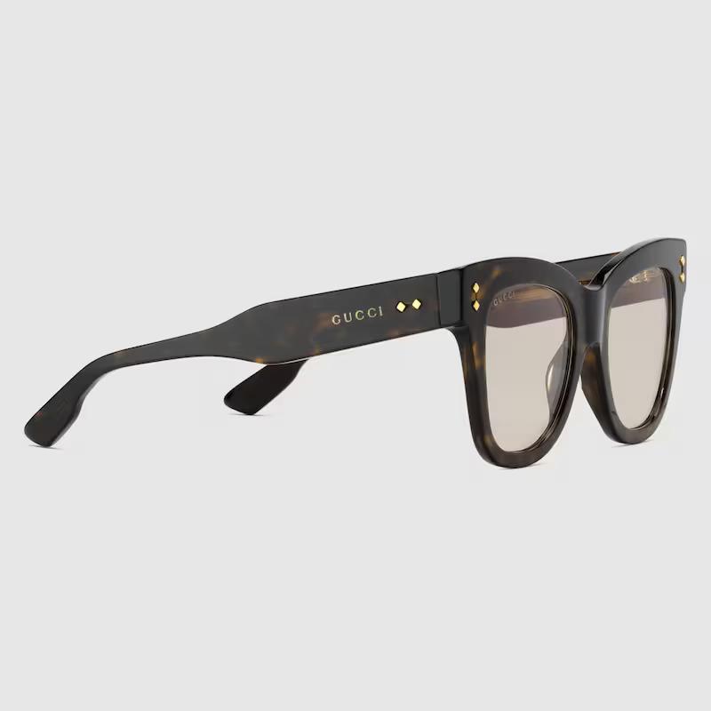 Kính Gucci Cat-Eye Frame Sunglasses Solid Light Yellow Lens Nữ Nâu