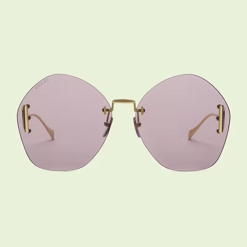 Kính Gucci Geometric-Frame Sunglasses Solid Lilac Lens Nữ