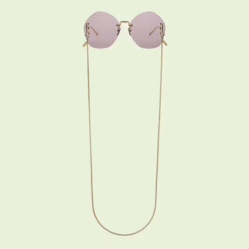 Kính Gucci Geometric-Frame Sunglasses Solid Lilac Lens Nữ