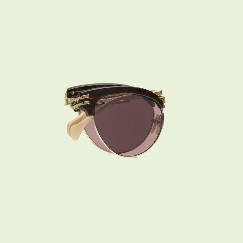 Kính Gucci Cat-Eye Foldable Sunglasses Solid Violet Brown Lens Nữ