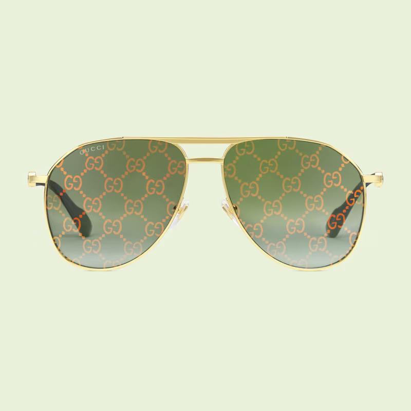 Kính Gucci Aviator Frame Sunglasses Guccissima Gradient Green Lens Nữ