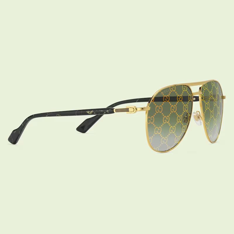 Kính Gucci Aviator Frame Sunglasses Guccissima Gradient Green Lens Nữ