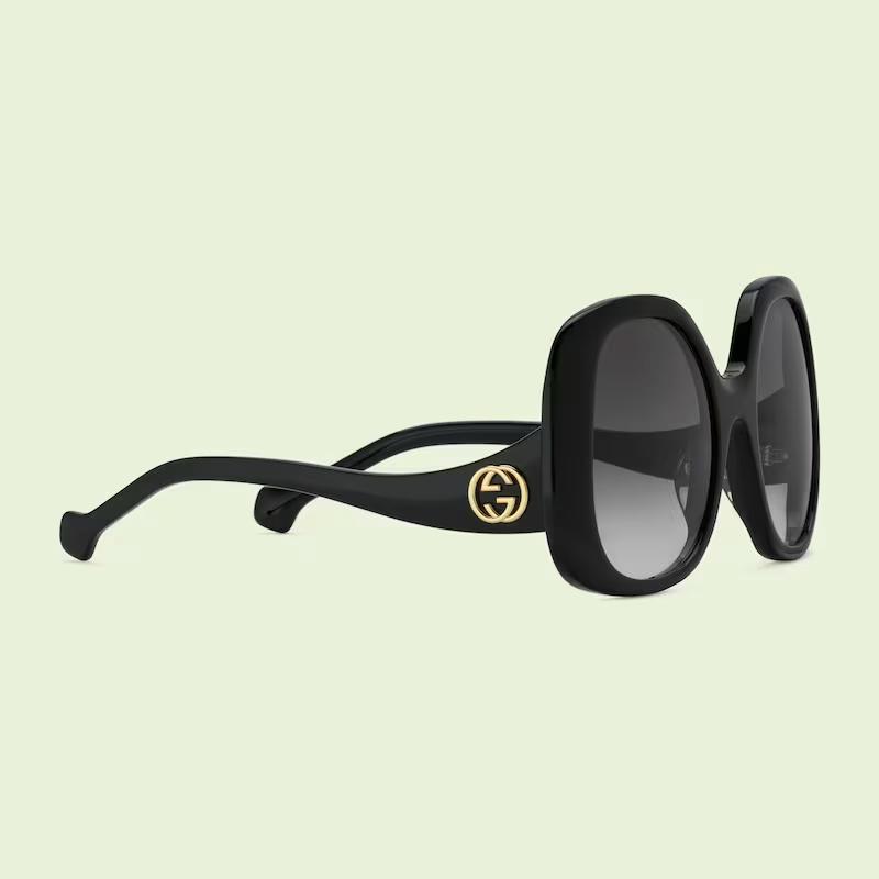 Kính Gucci Oval-Frame Sunglasses Gradient Grey Lens Nữ Đen