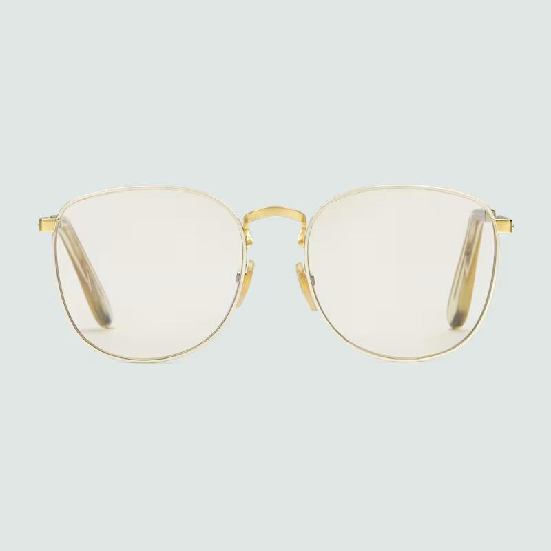 Kính Gucci Round-Frame Sunglasses Light Yellow Lens Nữ