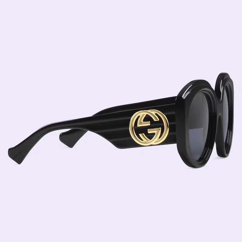 Kính Gucci Oversized Round Sunglasses With Gold-Toned Interlocking G Nữ Đen