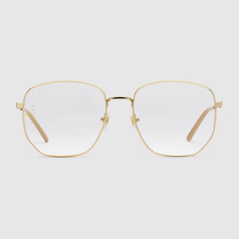 Kính Gucci Rectangular-Frame Metal Glasses Nữ Vàng