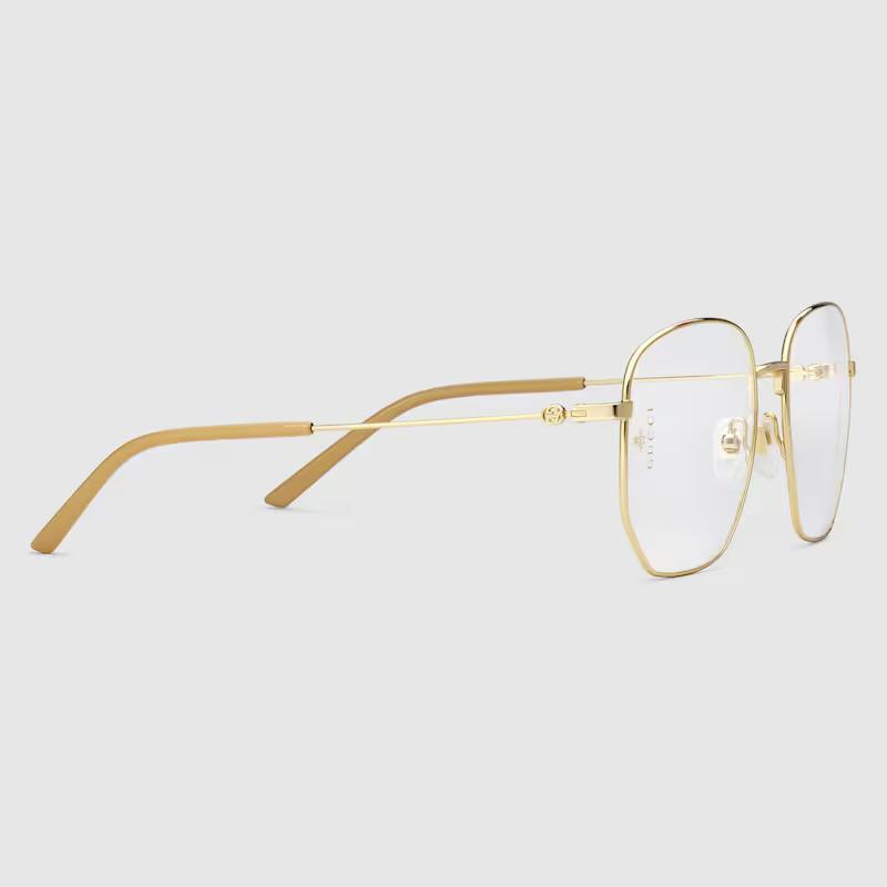 Kính Gucci Rectangular-Frame Metal Glasses Nữ Vàng