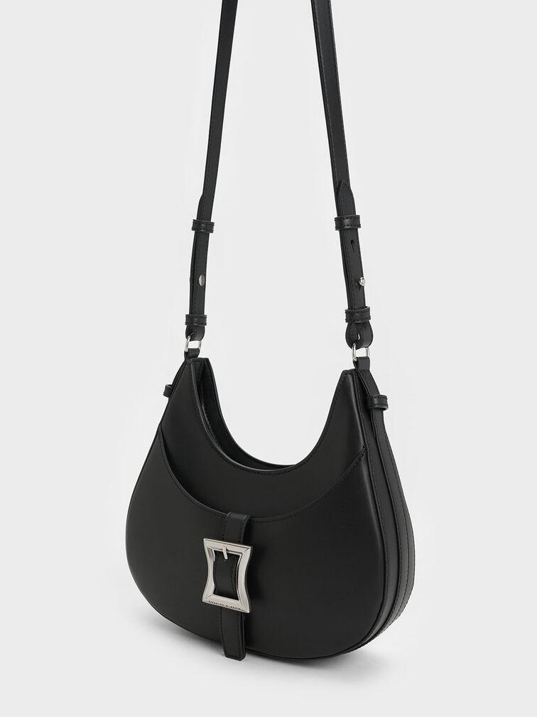 Túi Charles Keith Hobo Hình Bán Nguyệt Xanthe Đen