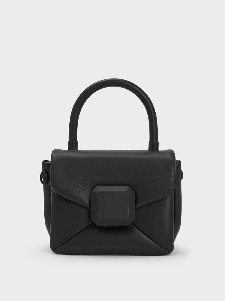 Túi Charles Keith Xách Phom Chữ Nhật Geometric Push-Lock Đen