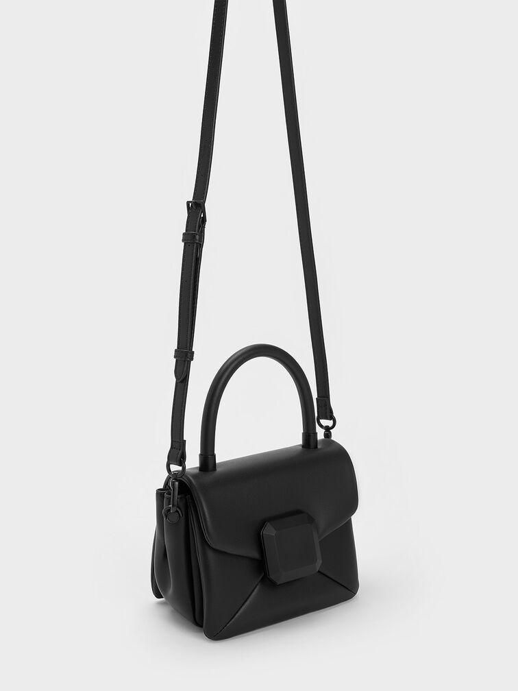 Túi Charles Keith Xách Phom Chữ Nhật Geometric Push-Lock Đen