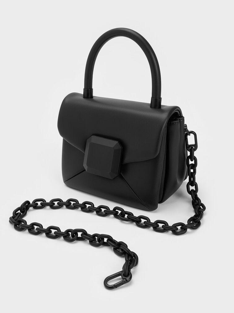 Túi Charles Keith Xách Phom Chữ Nhật Geometric Push-Lock Đen