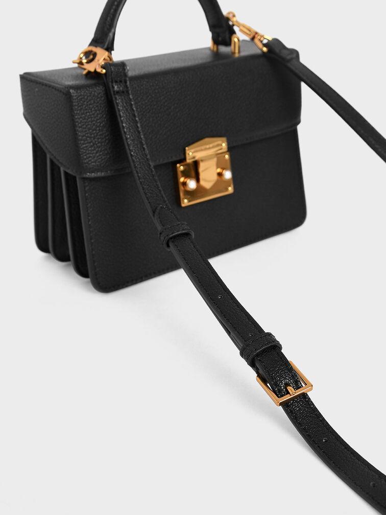 Túi Charles Keith Xách Hình Hộp Chữ Nhật Classic Push Lock Đen