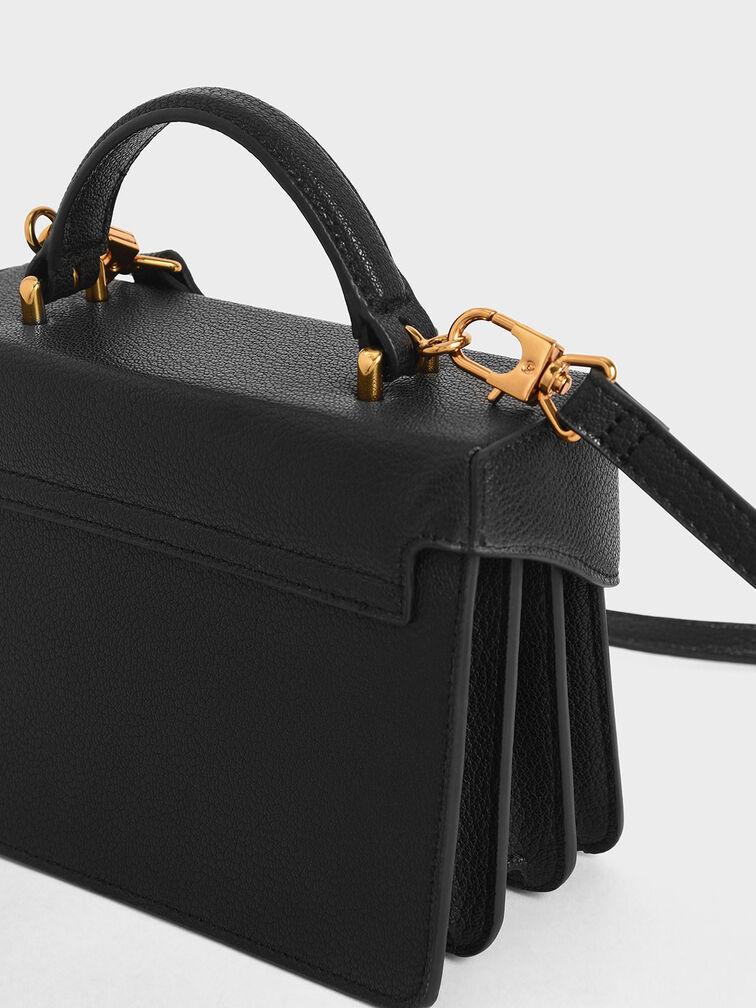 Túi Charles Keith Xách Hình Hộp Chữ Nhật Classic Push Lock Đen