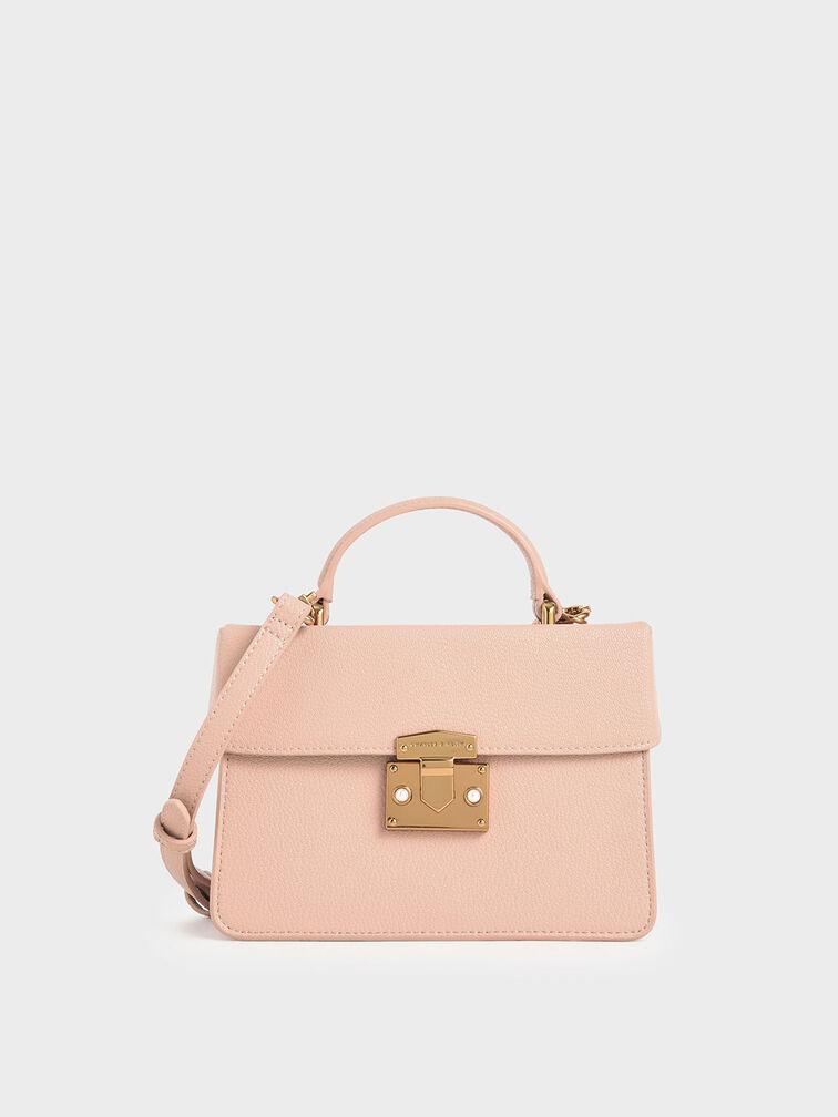 Túi Charles Keith Xách Hình Hộp Chữ Nhật Classic Push Lock Nude