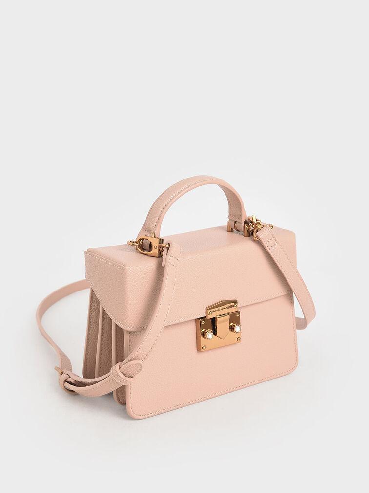 Túi Charles Keith Xách Hình Hộp Chữ Nhật Classic Push Lock Nude