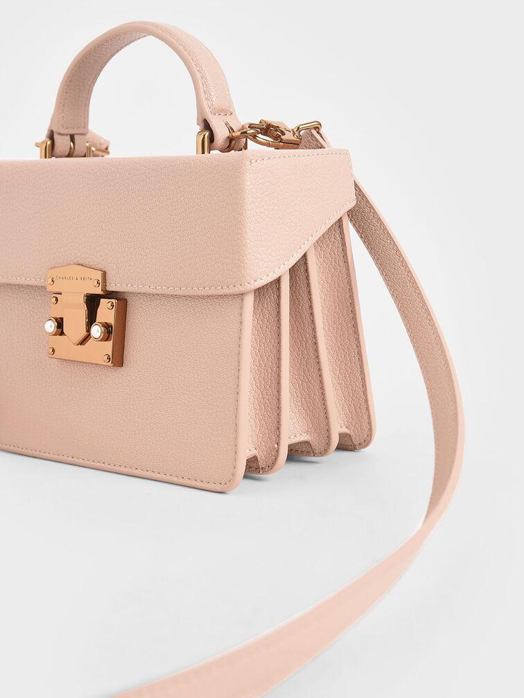 Túi Charles Keith Xách Hình Hộp Chữ Nhật Classic Push Lock Nude