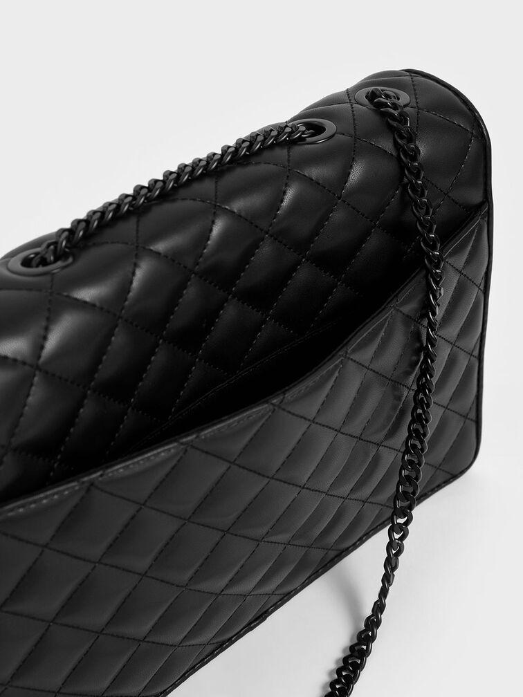 Túi Charles Keith Xách Phom Chữ Nhật Nắp Gập Quilted Xanh Rêu Đậm