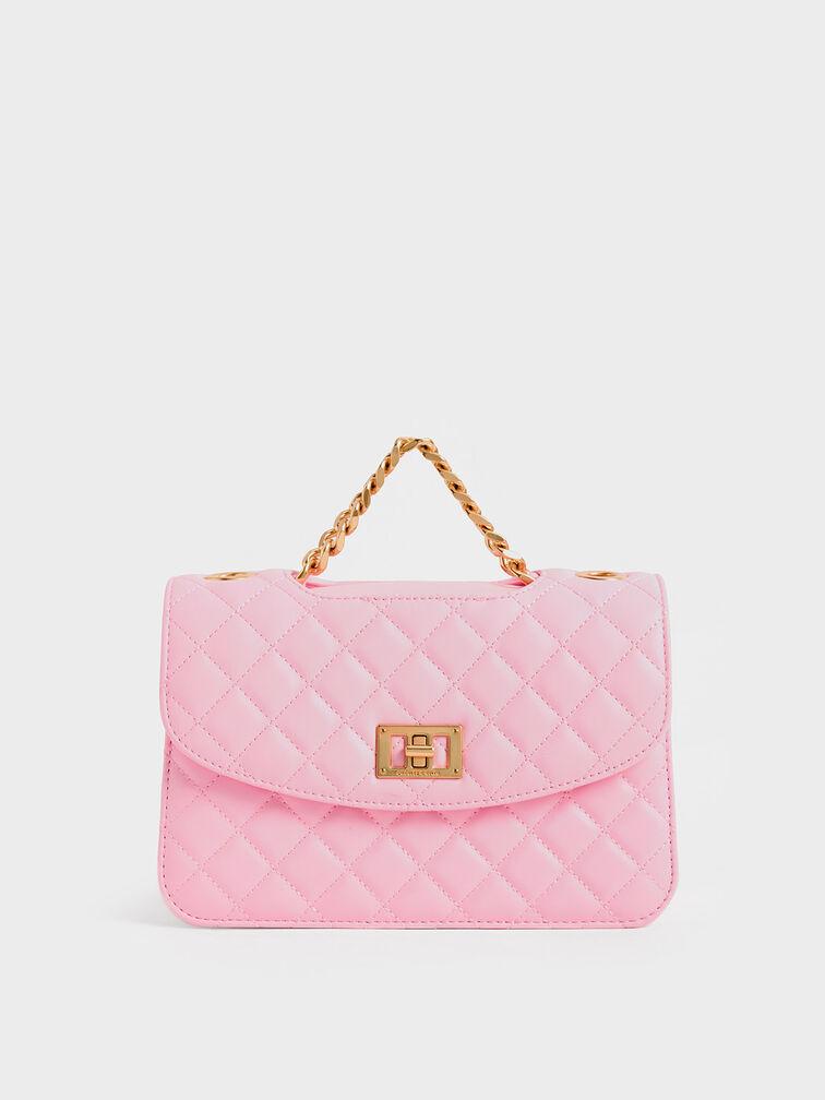 Túi Charles Keith Xách Chữ Nhật Quilted Clutch Hồng