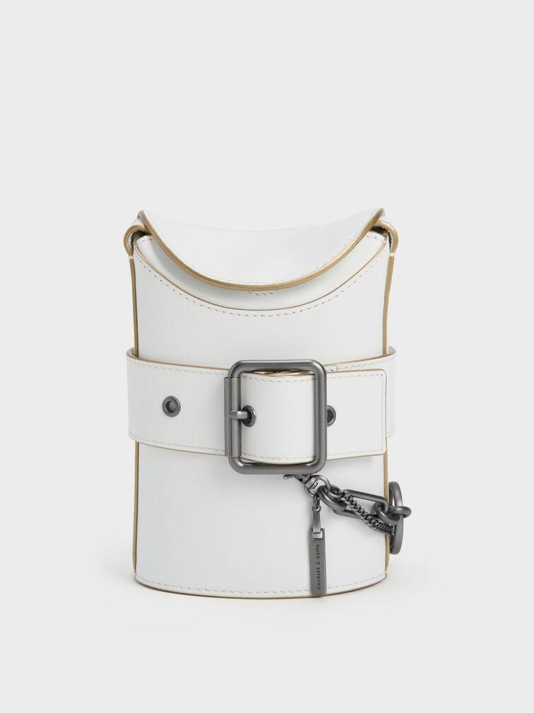 Túi Charles Keith Đeo Chéo Jules Leather Belted Bucket Trắng