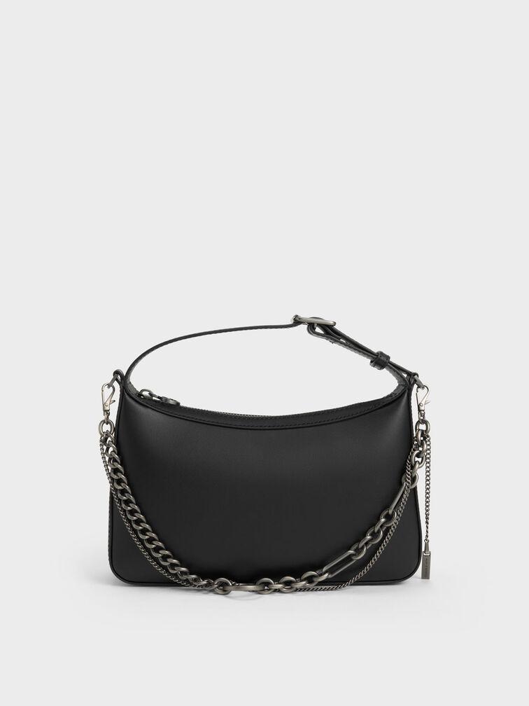 Túi Charles Keith Đeo Vai Chữ Nhật Jules Leather Chain-Embellished Đen