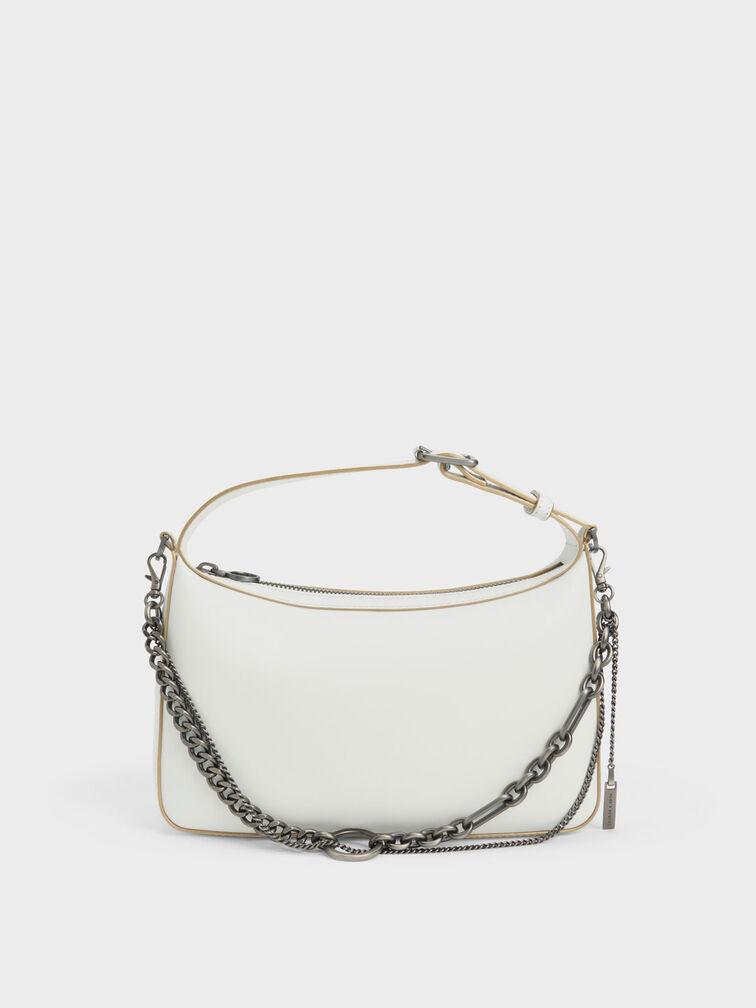 Túi Charles Keith Đeo Vai Chữ Nhật Jules Leather Chain-Embellished Trắng