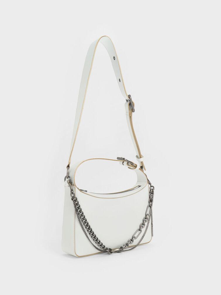 Túi Charles Keith Đeo Vai Chữ Nhật Jules Leather Chain-Embellished Trắng