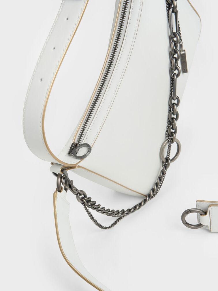 Túi Charles Keith Đeo Vai Chữ Nhật Jules Leather Chain-Embellished Trắng