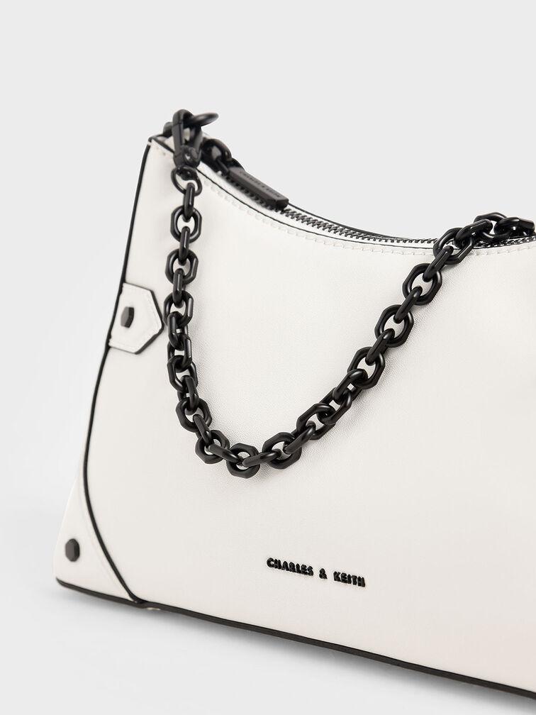 Túi Charles Keith Xách Hình Thang Chain Trắng