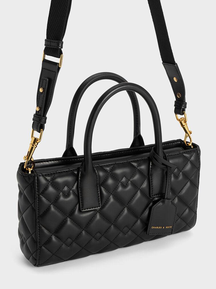 Túi Charles Keith Tote Phom Chữ Nhật Nezu Quilted Đen