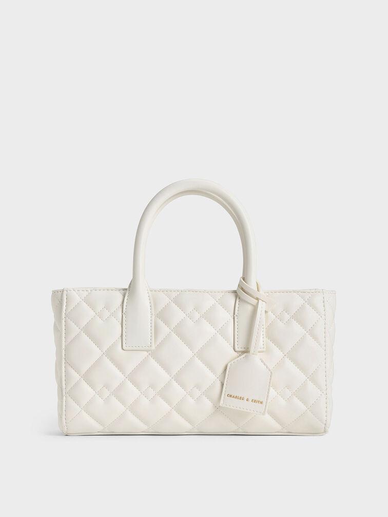 Túi Charles Keith Tote Phom Chữ Nhật Nezu Quilted Trắng