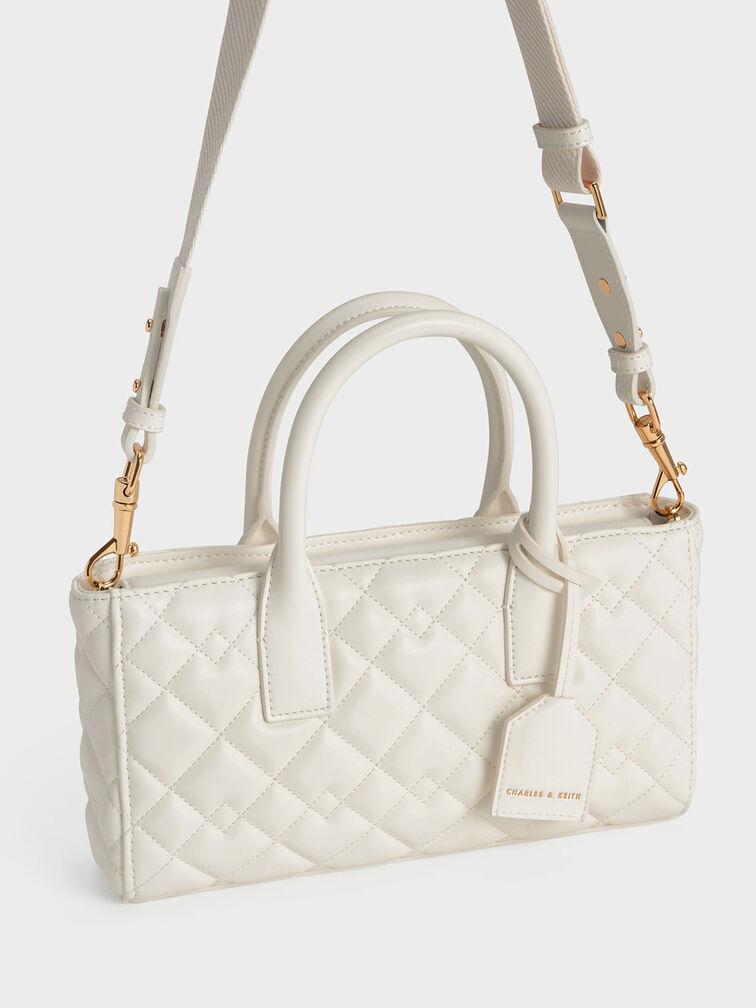 Túi Charles Keith Tote Phom Chữ Nhật Nezu Quilted Trắng