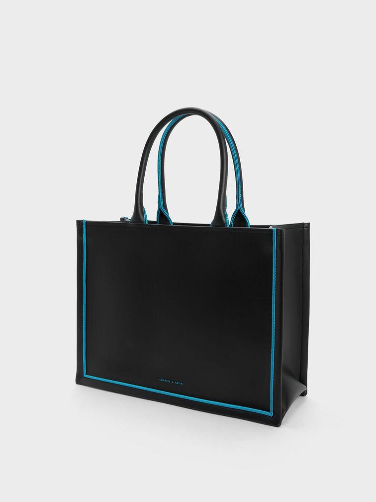 Túi Charles Keith Tote Phom Chữ Nhật Jump Contrast-Trim Đen