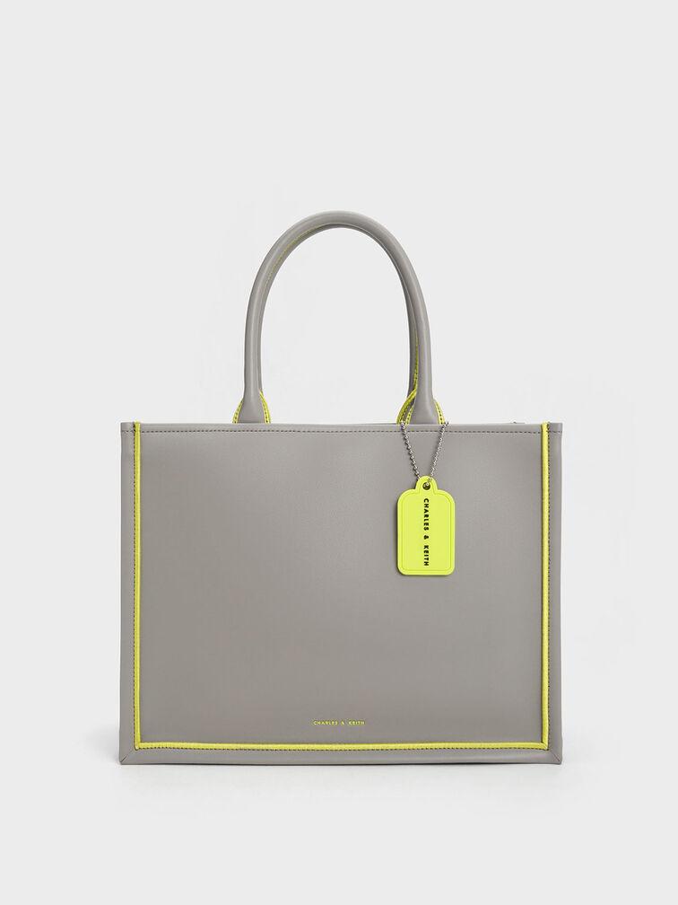 Túi Charles Keith Tote Phom Chữ Nhật Jump Contrast-Trim Xám