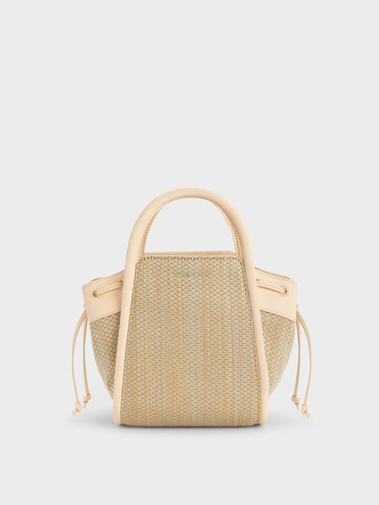 Túi Charles Keith Tote Rút Dây Hình Thang Ashby Raffia Be