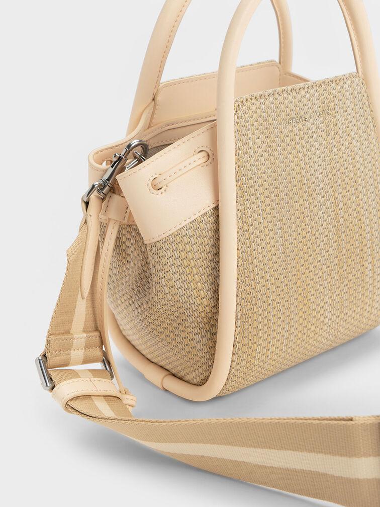 Túi Charles Keith Tote Rút Dây Hình Thang Ashby Raffia Be