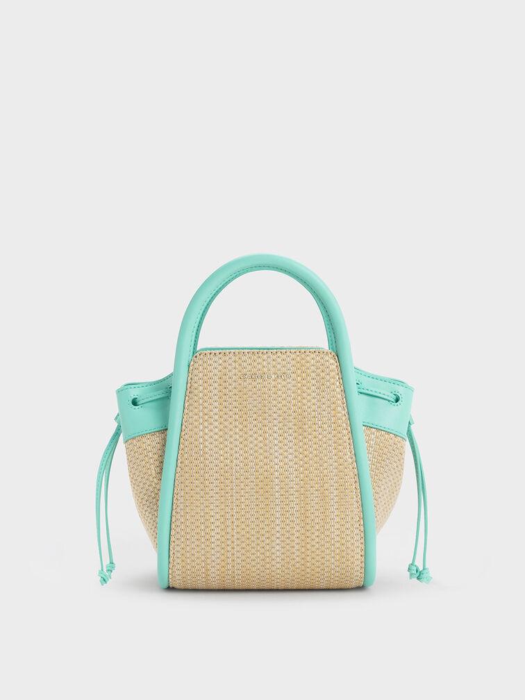 Túi Charles Keith Tote Rút Dây Hình Thang Ashby Raffia Xanh Bạc Hà